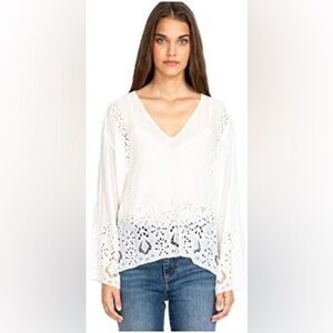 Johnny Was Jade Women's Colette Eyelet Top Antique White Bell Sleeve Extra Small